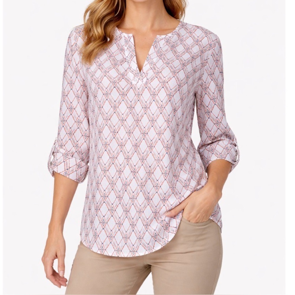 41Hawthorn Stitch Fix white boxy lightweight 3/4 sleeve V-neck blouse SZ M